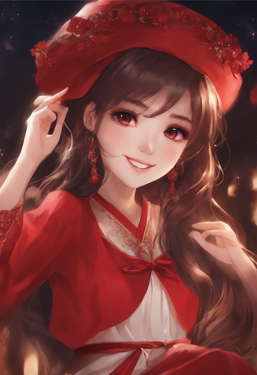 cute girl,anime,smile,red dress,