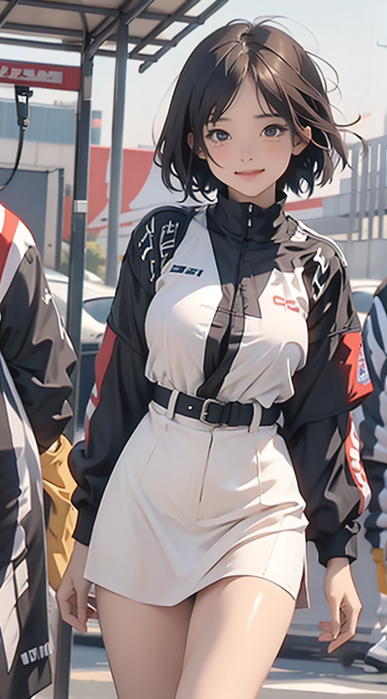 Anime girl in blue dress, oppai, biomechanical oppai, loli in dress, oppai proportions, Ecchi, Big breasts!!, with a big chest, pixiv 3dcg, Big breasts!, (SFW) safe for work, Ecchi anime style, けもの, Seductive Anime Girl, 1girl huge large breasts,、((top-quality)), ((masterpiece)), 、A smile、 Pitch Resuit、Colossal tits、Puffy nipple、 knee high、Naughty face、 knee high white、Adult Woman、(cum in vaginas:1.3)、cum in mouth、( Overflowing G-string:1.5)、 Sobbing tears、、 short-cut、see through White One Piece Checkered Mini Skirt, l, Race Queen、A slender、 , masterpaintings, best qualtiy, Photorealsitic, ultra-detailliert, (shiny skins, perspired:1.4), Watch the crowd, With short black hair, Brown-eyed,slender,dynamic light and shadow,hight resolution,Sharp Focus,depth of view,The eyes are delicate,Sharp pupils,pupil realistic,(Colossal tits),、A slender、(thick thight),outside of house,Skysky、Tight skirt, Short skirt、Grid Girl, underboob, Wet_Clothes, Wear the grid_Girl costume printed with sponsor's logo, (Stand in a motorsport race)+,, left hand on waist