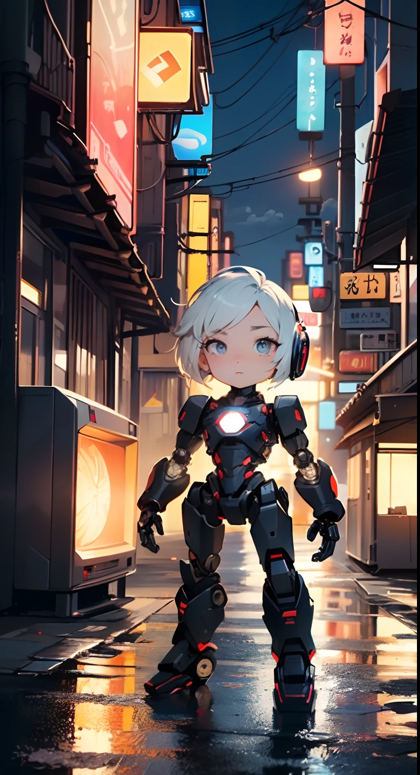 (((TV robot with mechanical arms and legs))),
(((tiny little robot chibi))) with ((((TV head)))). He has (((shaped like a cube with mechanical arms and legs))),and a (((screen on his face))) that displays emoticons and coded messages,Strange head, black tv head,detailed TV head,intricate robot,
(((Object_head,televison_head))),
(dynamic pose:1.0),solo focus,(centered,scale to fit dimensions,Rule of thirds),
cyberpunk city by the ocean at night, with bright neon signs and dark stormy clouds and puddles, scenery:1.25,
artistic photography,(photography taken by sldr),highres, sharp focus, (ultra detailed, extremely detailed), (photorealistic artwork:1.37),(extremely detailed CG unity 8k wallpaper),((synthwave background theme)),(((vibrant colors))),(intricate background),(masterpiece),(best quality)