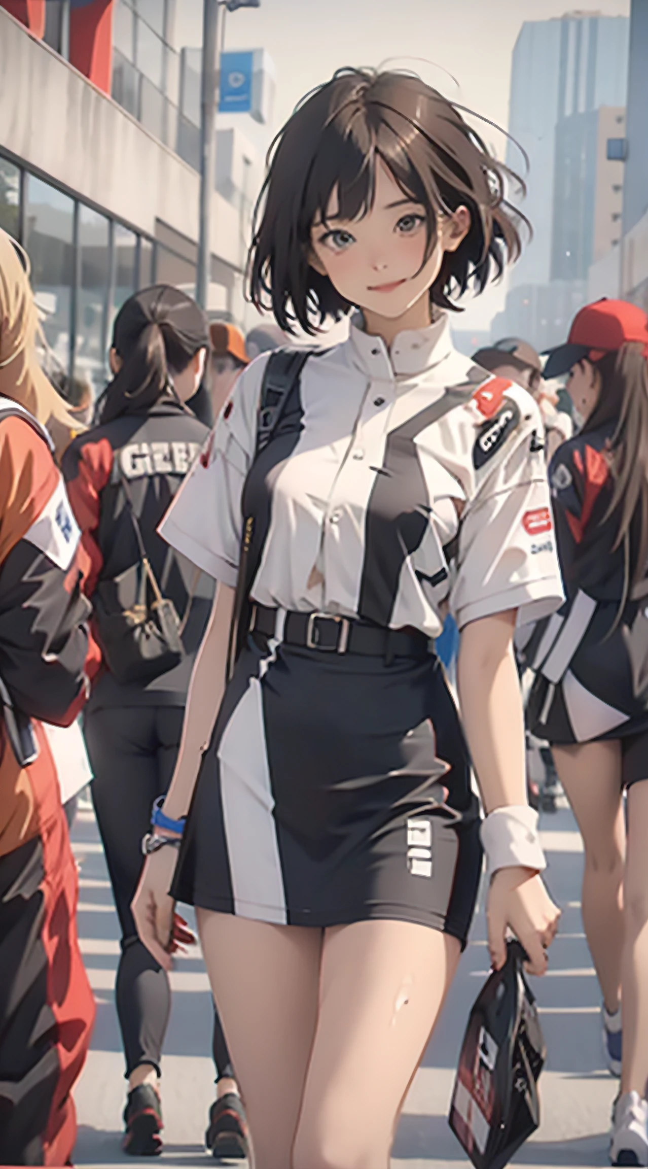 Anime girl in blue dress, oppai, biomechanical oppai, loli in dress, oppai proportions, Ecchi, Big breasts!!, with a big chest, pixiv 3dcg, Big breasts!, (SFW) safe for work, Ecchi anime style, けもの, Seductive Anime Girl, 1girl huge large breasts,、((top-quality)), ((​masterpiece)), 、A smile、 Pitch Resuit、Colossal tits、Puffy nipple、 knee high、Naughty face、 knee high　white、Adult Woman、(cum in vaginas:1.3)、cum in mouth、( Overflowing G-string:1.5)、 Sobbing tears、、 short-cut、see through　White One Piece Checkered Mini Skirt, l, Race Queen、A slender、 , masterpaintings, best qualtiy, Photorealsitic, ultra-detailliert, (shiny skins, perspired:1.4), Watch the crowd, With short black hair, Brown-eyed,slender,dynamic light and shadow,hight resolution,Sharp Focus,depth of view,The eyes are delicate,Sharp pupils,pupil realistic,(Colossal tits),、A slender、(thick thight),outside of house,Skysky、Tight skirt, Short skirt、Grid Girl, underboob, Wet_Clothes, Wear the grid_Girl costume printed with sponsor's logo, (Stand in a motorsport race)+,, left hand on waist