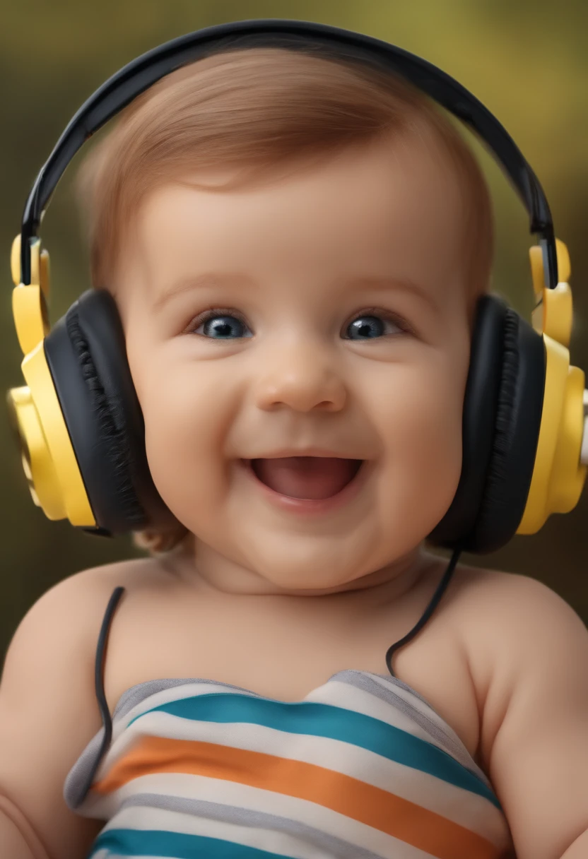 baby 3d with headset smiling