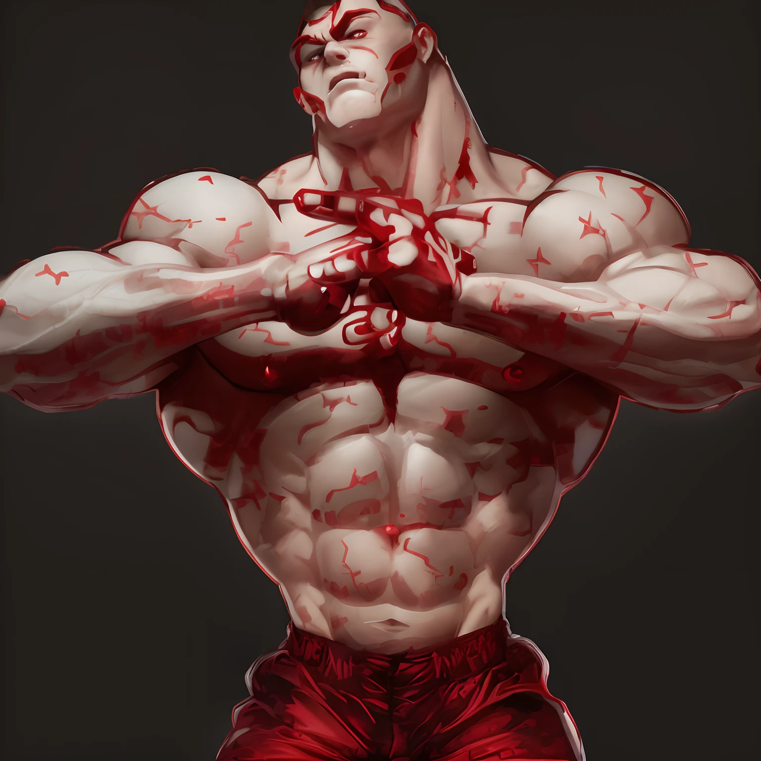 Jack hanma, muscle, big body, white man, dark style, red eyes