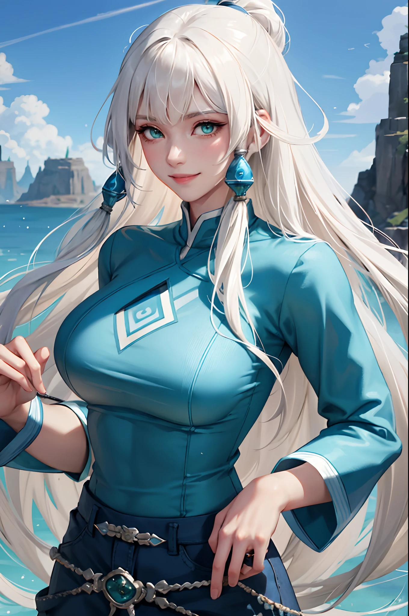 long whitr hair,Lori huge breasts cleavage,