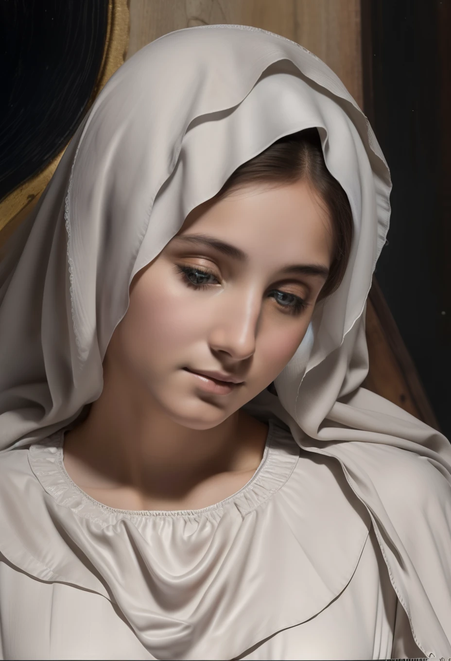 (((Blessed Virgin Mary of Mount Carmel))) Luminoso, en estilo similar al del artista WILLIAM ADOLPHE BOUGUEREAU, obra maestra, (La mejor calidad: 1.2), (super fine: 1.2), illustration, (extremadamente delicado y hermoso: 1.2), movie angle, flotante, (Hermoso ojo de detalle: 1.1), (detalle luz: 1.1), Movie Lights, Cielo delicado, ojos azules, (Cola de caballo alta: 1.1), capa, ojuelos, cielo estrellado, (light particles: 1.1) dibujo, flor. (obra maestra), (La mejor calidad), (fotorrealista:1.3), 8k, Textura detallada de la piel, Textura detallada de la tela, hermosa cara detallada, Detalles intrincados, ultra detallado (cuerpo de cuerpo entero:1.2)