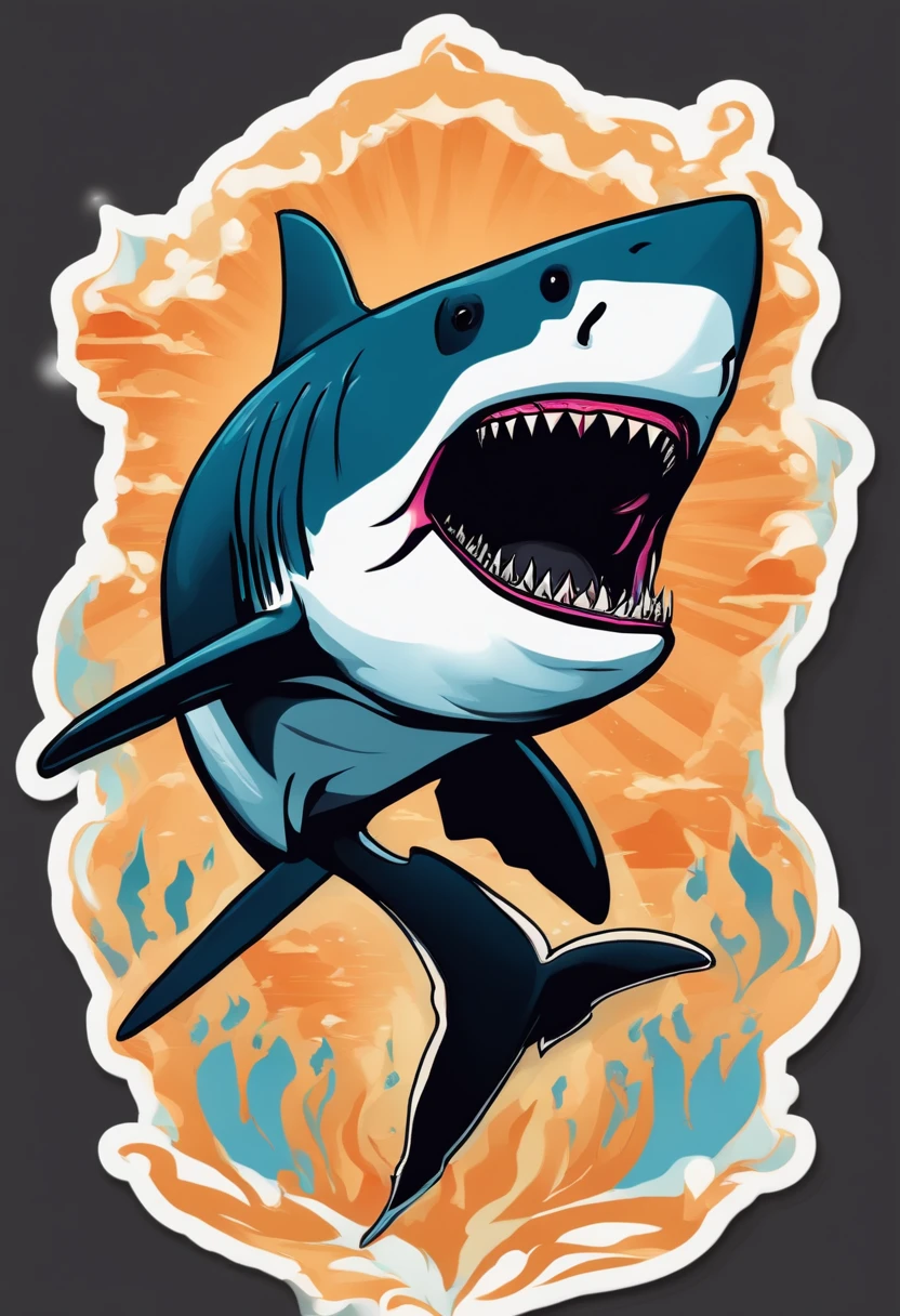/imagine prompt: shark illustration for a sticker with a black background, in bold outline style, jagged edges, trashcore, light shading --v 5.2