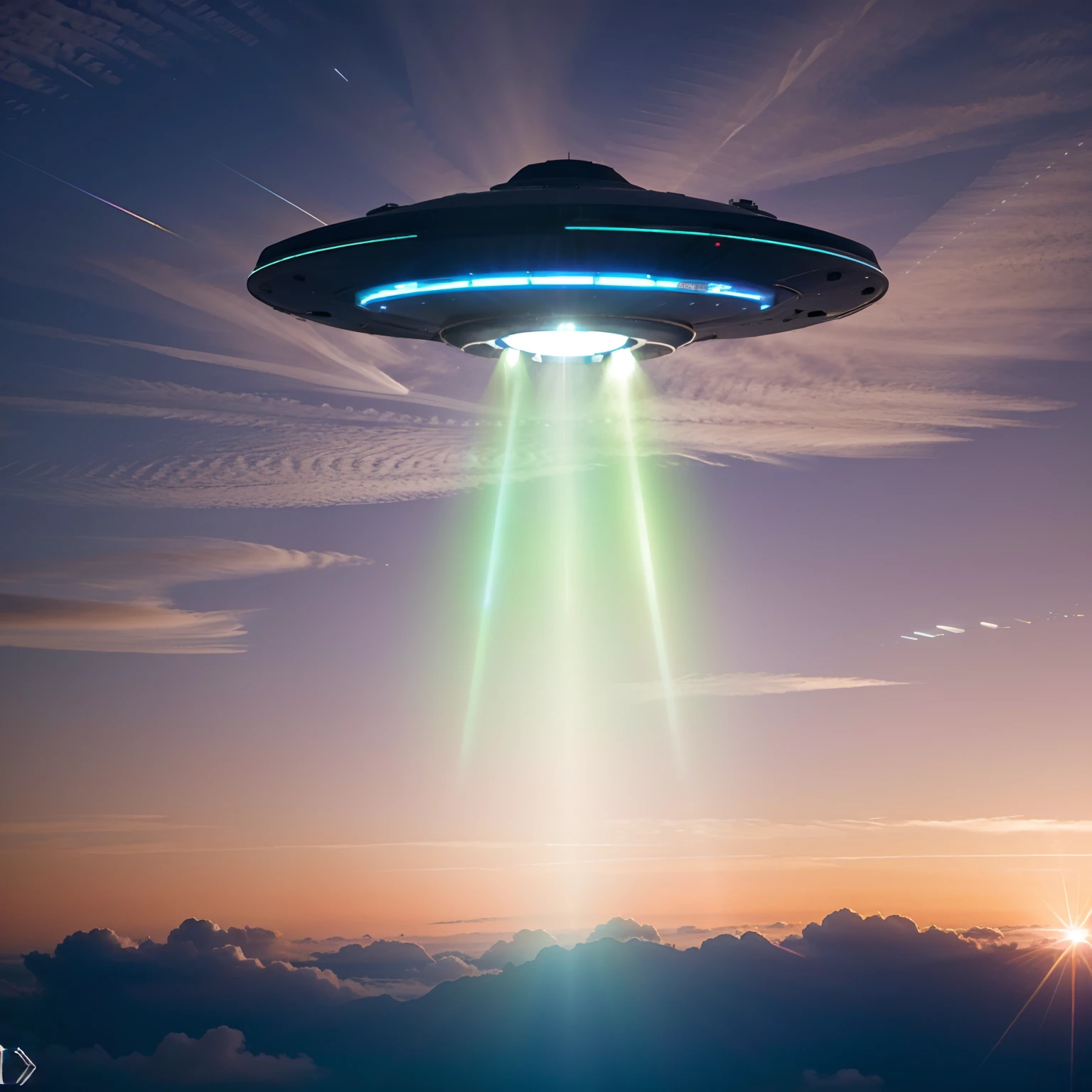 nave espacial voando sobre as nuvens com um feixe brilhante de luz vindo dela, alien spaceship in the sky, alien mothership in the sky, Rapto de OVNIs, flying saucer in the sky, ufo in the sky, ufologia, ufo aliens, ufo lighting, of a UFO propulsion system, ufo attack, alien spaceship, Pouso de OVNIs, the ufo is over the city