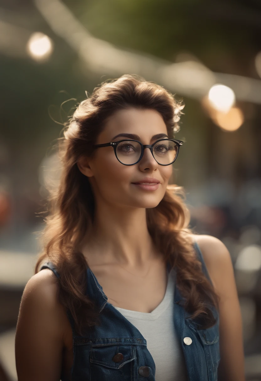 (best quality,4k,8k,Alto,master part:1.2),ultra-detalhado,(Realistic,fotorrealista,photo-realistic:1.37),mulher nerd grotesca,deletado, Vida introvertida, medium: digital illustation, olhos detalhados, glasses, messy hair, Camiseta Geek, high waisted jeans
