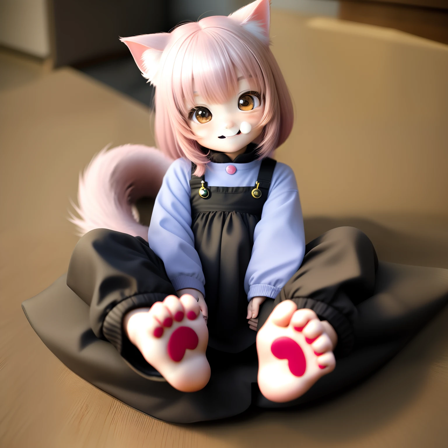 Chibi、kawaii、catgirl、a smile、Santōshin、Paws are cute