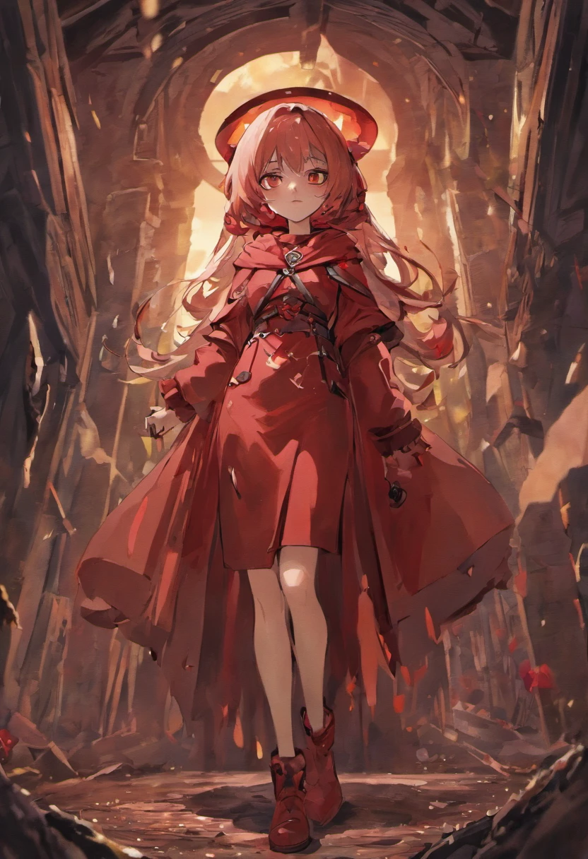 That beautiful Little Red Riding Hood,Little Red Riding Hood floats in the air with a cold expression。She looked or 13omplexion is pale,Tall and tall,cold and glamorous,Full of wildness,Her hood、The shawl was bright red as blood,Under her shawl,It is a linen power suit with a bundled body...,Has a leather shoulder strap on the chest,Wear a python fur belt around your waist,Pedal Deerskin Boots。Eta、What fits this outfit,It was the dagger that shone in the cold light、Hammer and throwing knife... An invisible force bloomed from within her,Form a perfect circle force field,The surface of the mud underfoot is semicircular and concave。subtle makeup,prime time,realisticlying,highly contrast,8K HD,A detailed,Hyper-detailing,realistic skin textures,Cover the red hood,Large cleavage,best qualtiy,超A high resolution,RAW photogr,dramatic lighting,unrealengine,diffuse glow,intricate red hood,outside of house,realistic detailed dark forest,leaves falling,light wind,(Take the head of a slaughter wolf、dripping blood)