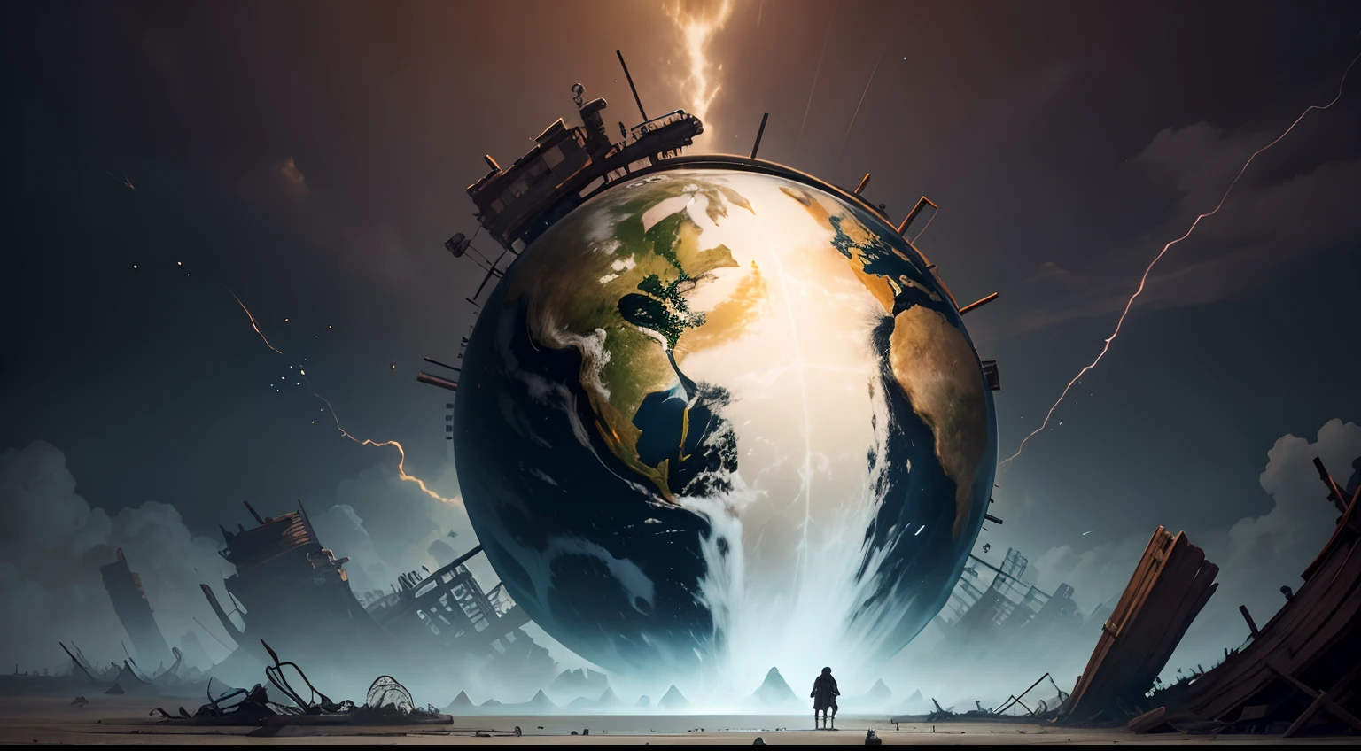 Portray the spreading of disease, war, poverty, and death across the Earth as a consequence of Pandora's actions, with a somber and impactful visual representation