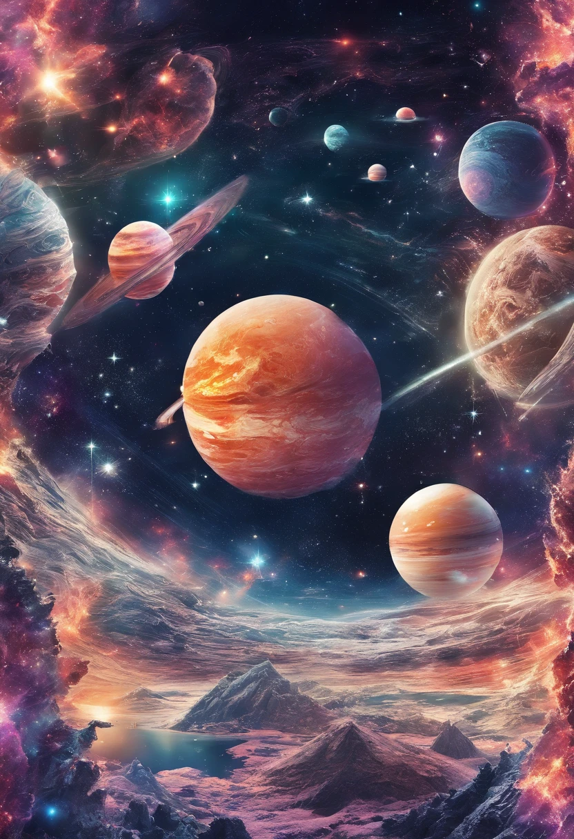 A picture of a group of planets in the sky with stars - SeaArt AI