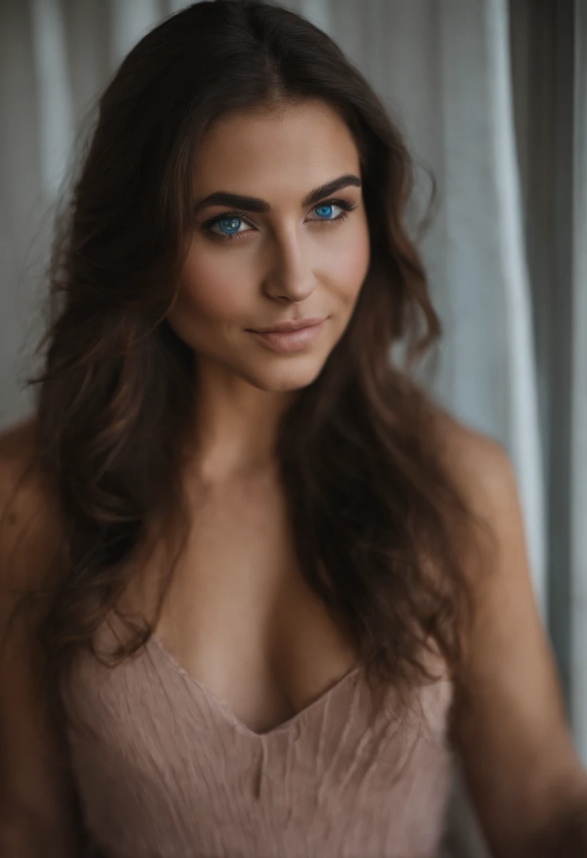 Femme arabe  , fille sexy aux yeux bleu, Arabe, cheveux bruns et grands yeux, selfie of a young woman, Yeux de chambre, Violet Myers, sans maquillage, maquillage naturel, looking straight at camera, Visage avec Artgram, Maquillage subtil, Superbe photo du corps entier, Piercing blue eyes,