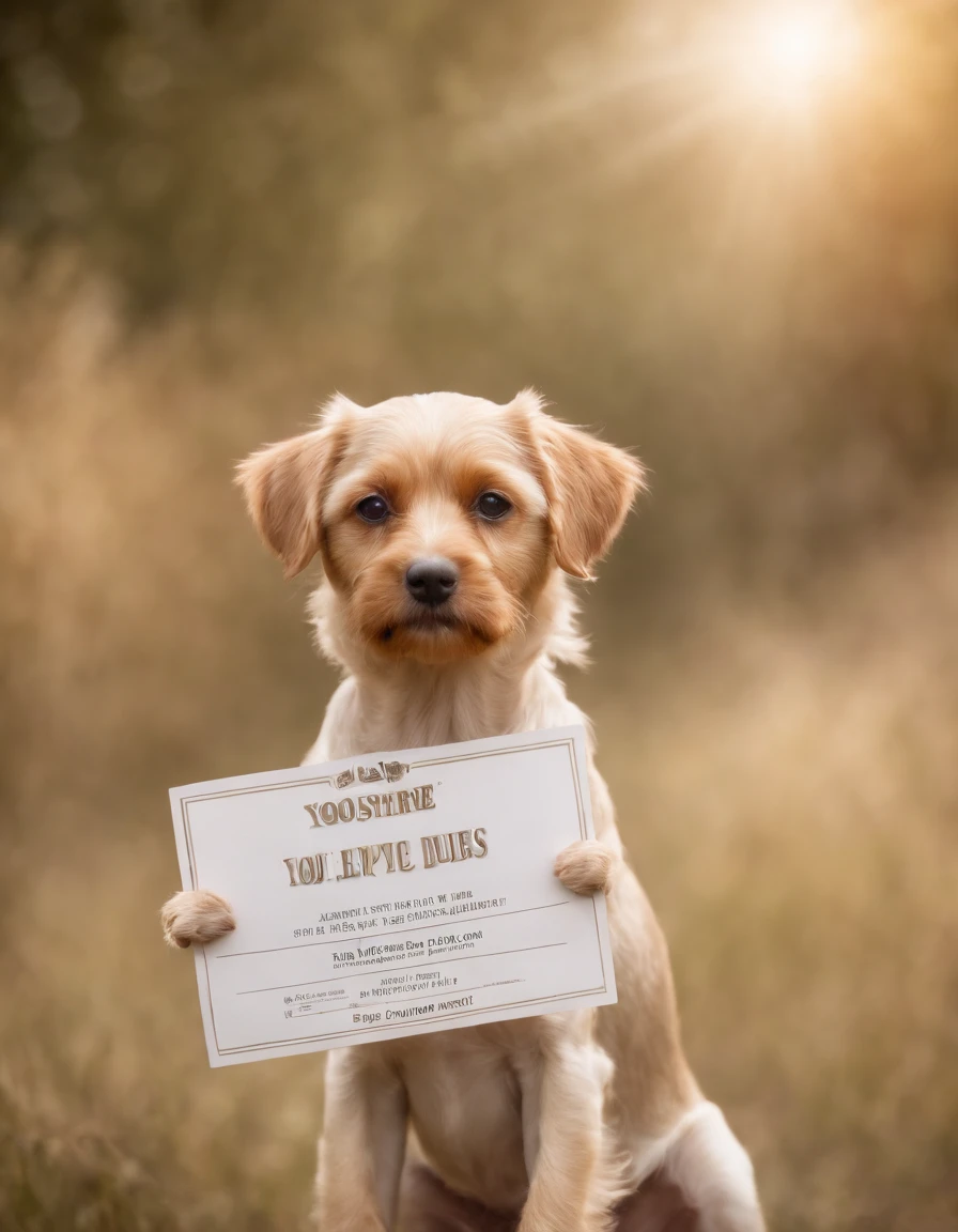 Yorkshire gold dust dog holding a poster