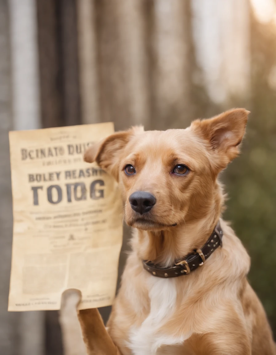 Yorkshire gold dust dog holding a poster