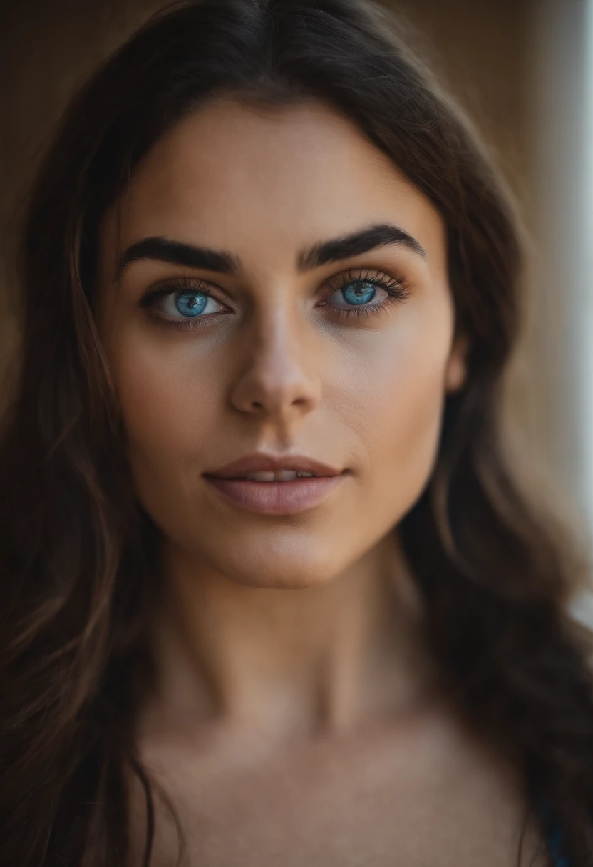 femme arabe  , fille sexy aux yeux bleu, Arabe, cheveux bruns et grands yeux, selfie of a young woman, Yeux de chambre, sans maquillage, maquillage naturel, looking straight at camera, Visage avec Artgram, Maquillage subtil, Superbe photo du corps entier, Piercing blue eyes,