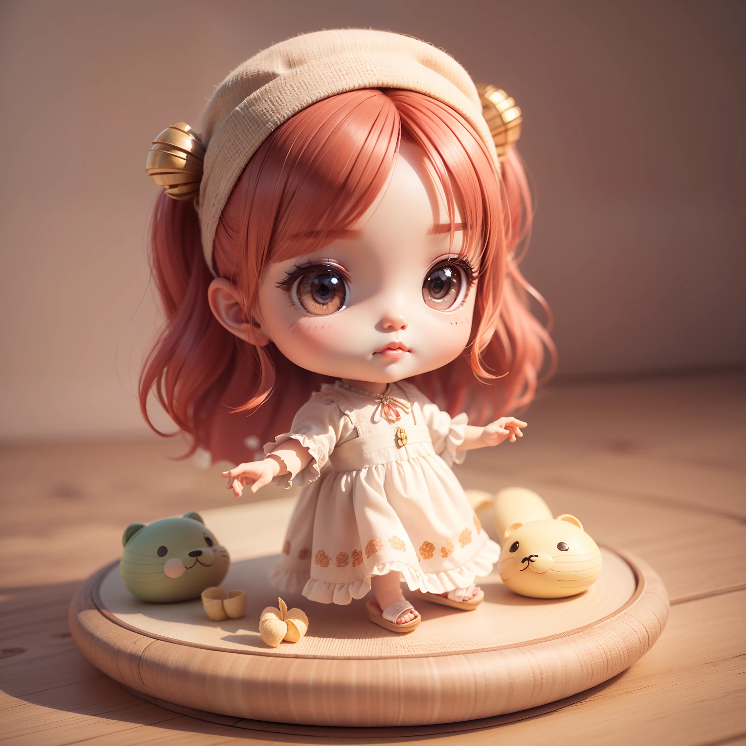 Cute  Chibi Anime、(((chibi 3d))) (Best Quality), (masutepiece)、Chibi linen storage、red hairs、Jewelry Decoration Costumes、Linen products、a small face、petibody、A detailed face、Put on slippers