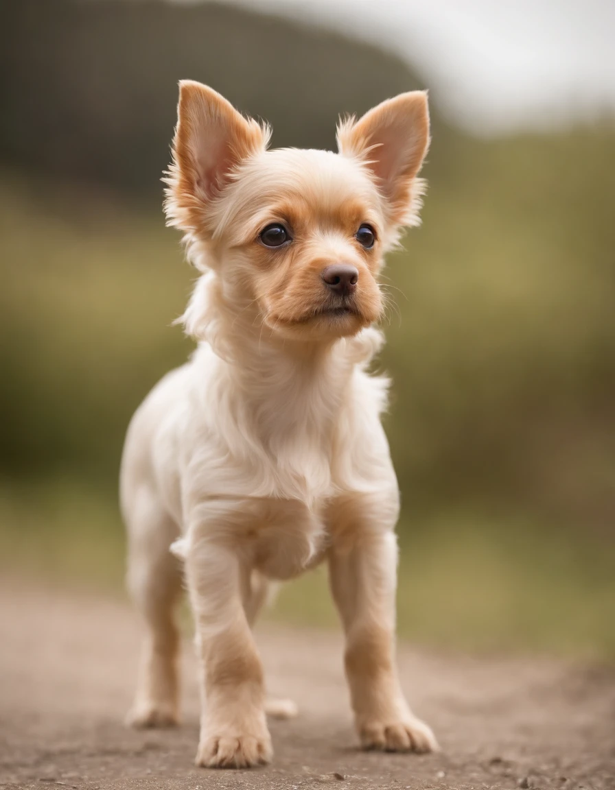 Make a Golddust Yorkshire dog from ears to standing, focinho delicado, segurando um papel em pe sem nada esceito com as suas patas dianteiras e usando um chapeu lindo na cor de rosa
