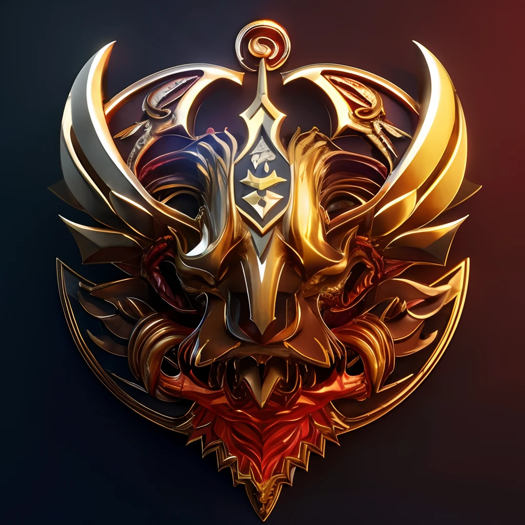 a close up of a dragon head with a sword in its mouth, arte renderizada, emblem of wisdom, with an eagle emblem, author:Alexander Kobzd, royal insignia in background, fantasy shield, author:Alexander Giemsky, author:Adam Maczynski, award winning on artstation, author:Nikolai Avramov