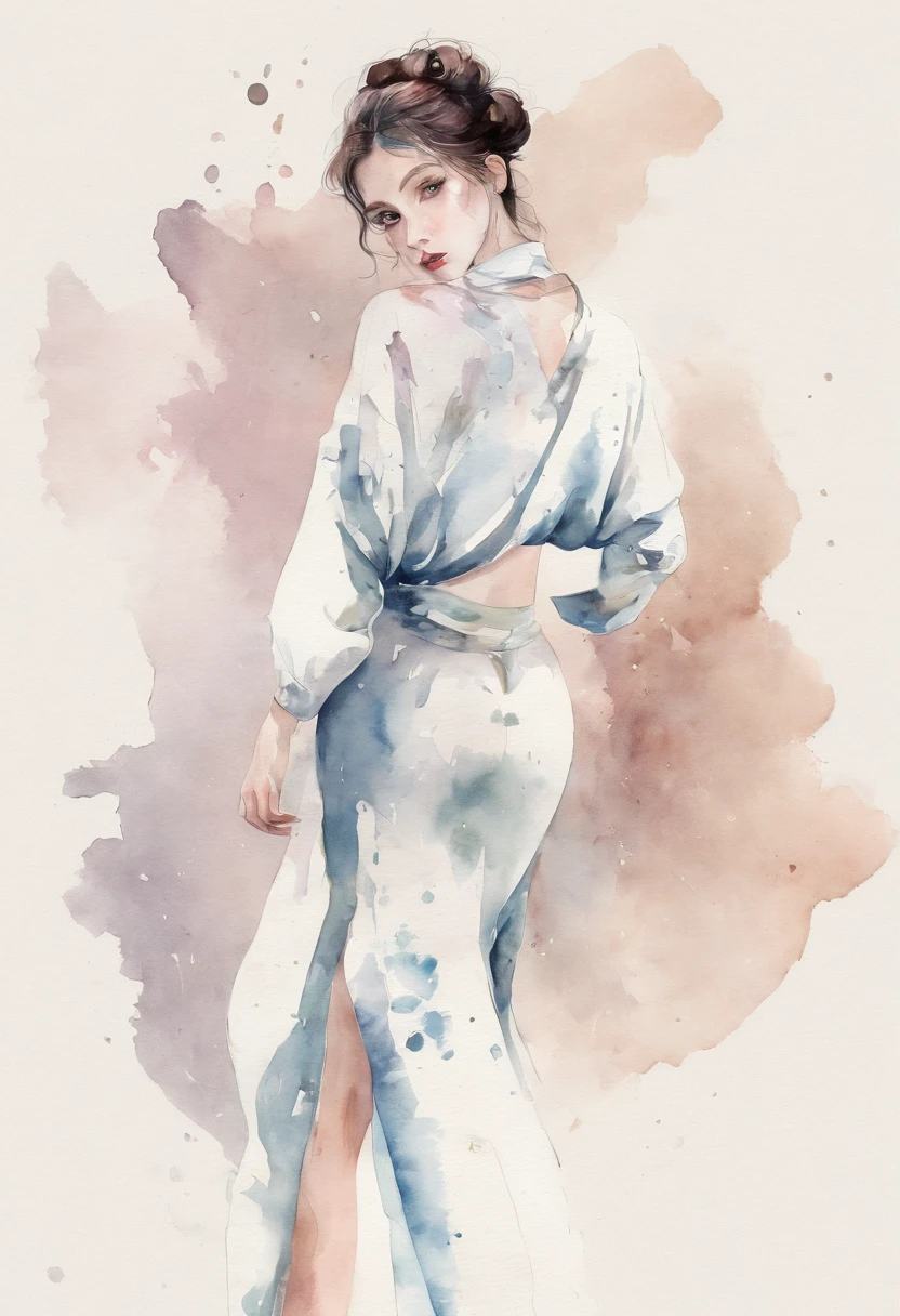 Simple watercolor, poster, Taisho Romantic, picaresque, retro, tattoo, full body, high definition