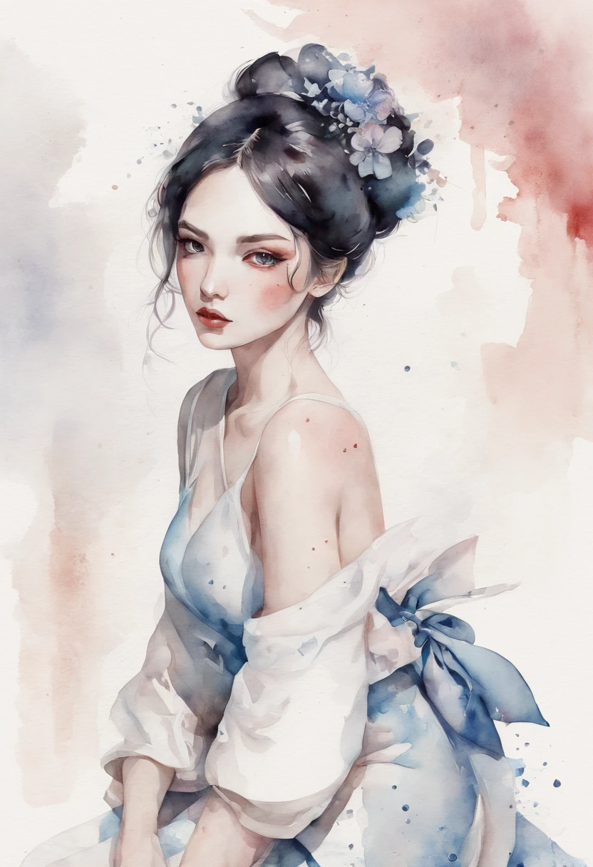 Simple watercolor, poster, Taisho Romantic, picaresque, retro, tattoo, full body, high definition
