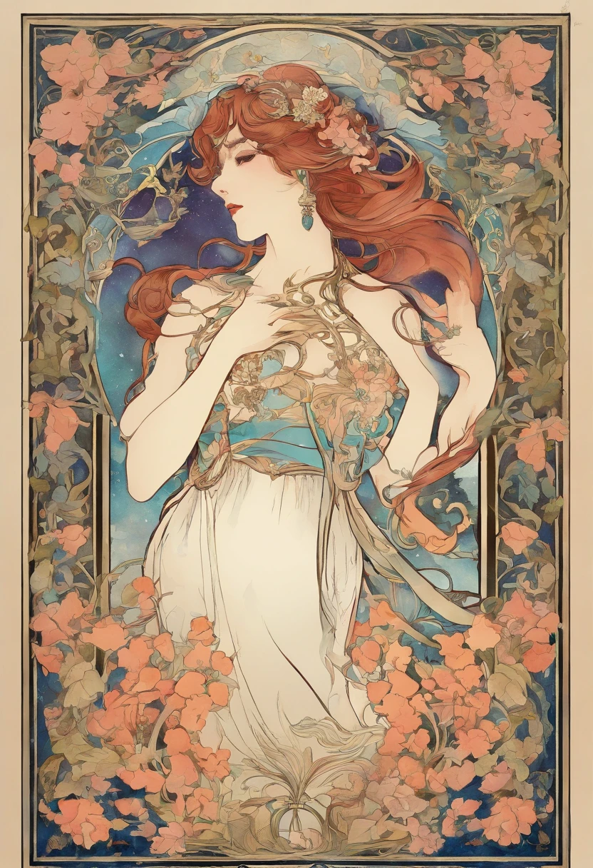 8K.Poster illustration in Alphonse Mucha style, Flat painting, A whole lobster,White background