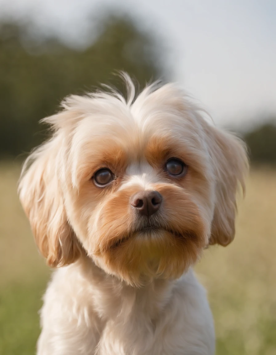 Make a Golddust Yorkshire breed dog from the ear standing,. This dog has a delicate snout and is a female. Ela esta mostrando um papel que segura com suas patas da frente. E ela tambem esta usando um lindo chaoeu bordado na cabeca.