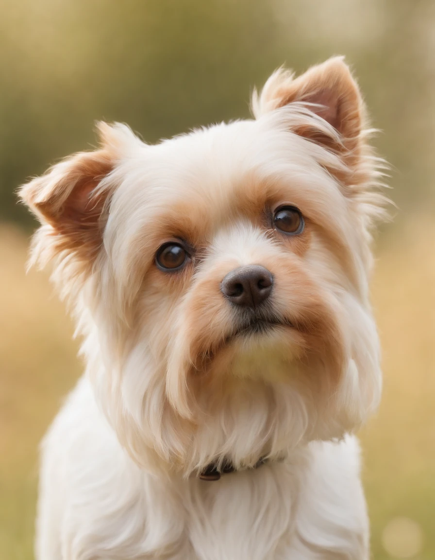 Make a Golddust Yorkshire breed dog from the ear standing,. This dog has a delicate snout and is a female. Ela esta mostrando um papel que segura com suas patas da frente. E ela tambem esta usando um lindo chaoeu bordado na cabeca.