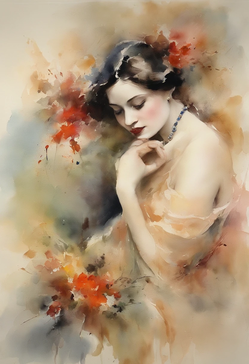 Simple watercolor painting, poster for, Taisho Romantic, picaresque, Retro, The tattoo, Full body, High Definition