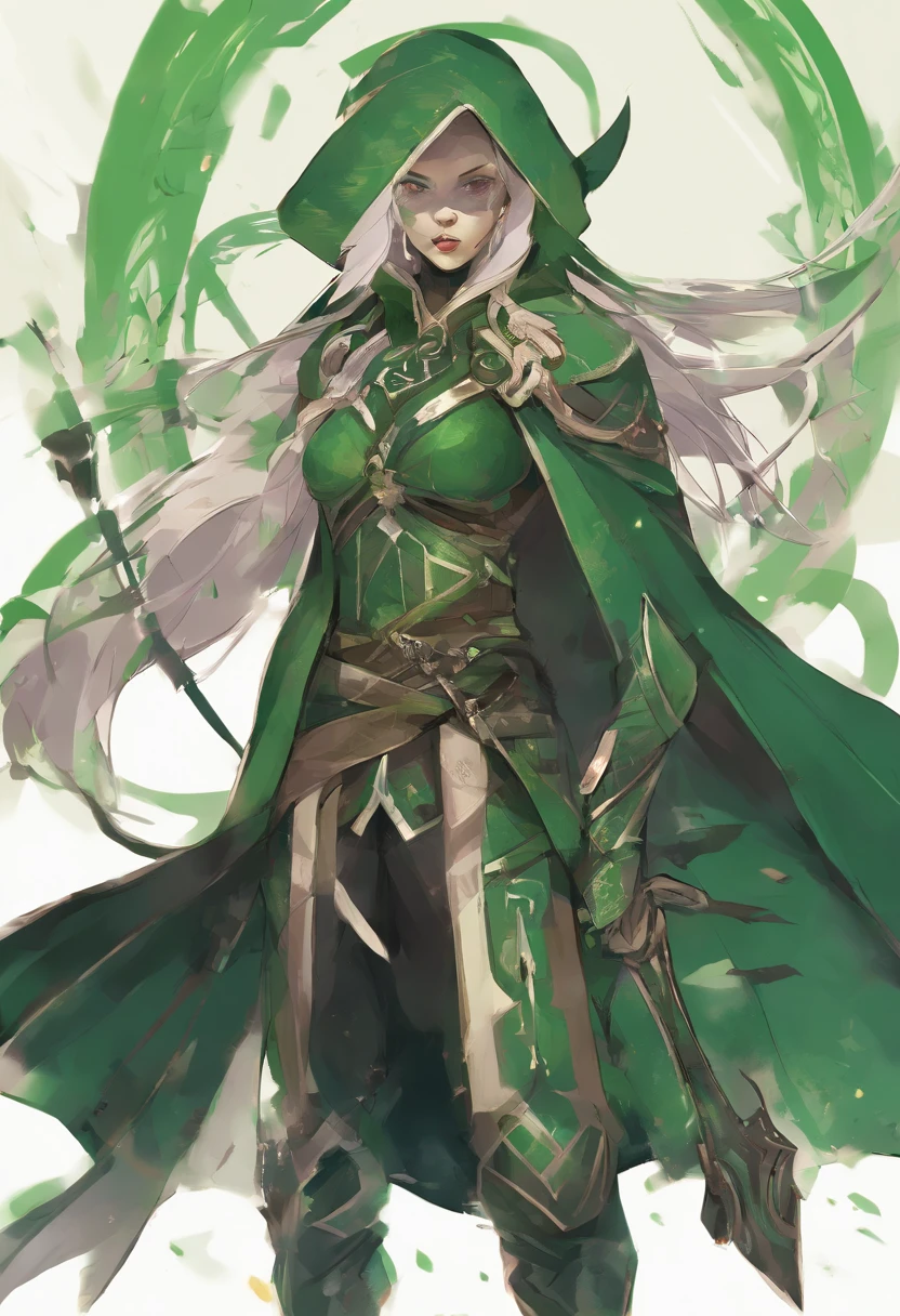 Elf, woman, medieval clothes,green hair, red eyes, long clothes,red eye, furious, attack position, dynamic pose