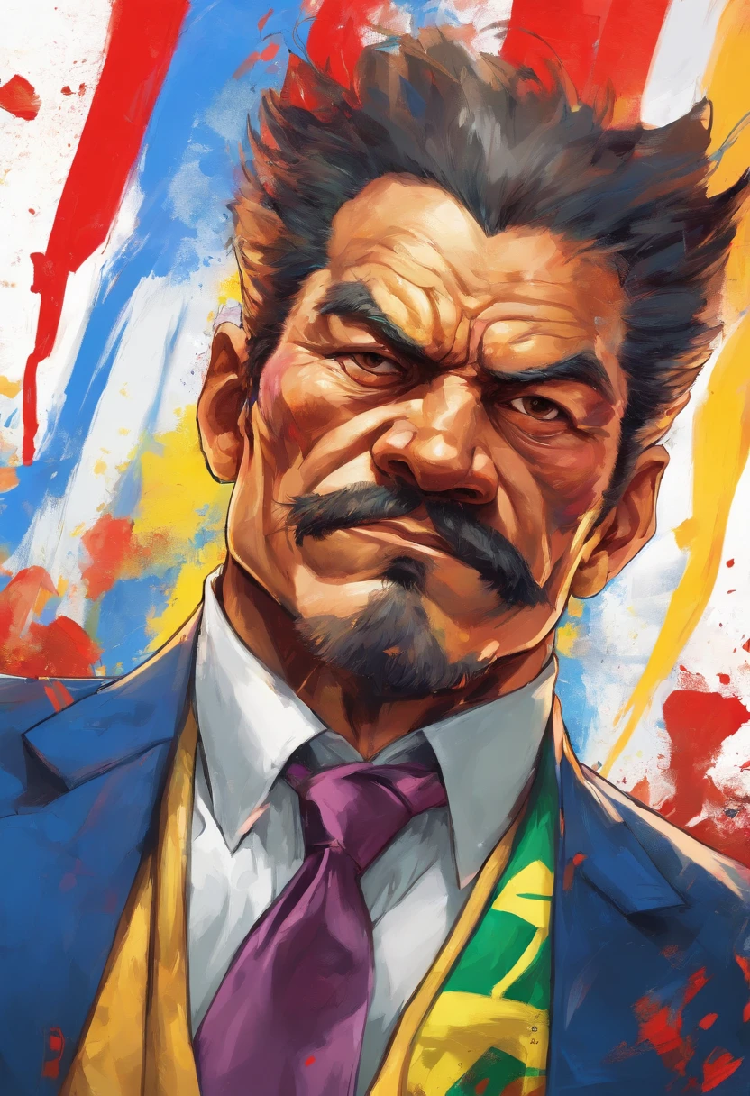 (best quality,4k,highres,masterpiece:1.2),realistic portrait,President Lula do Brasil,wearing a suit and tie,confident expression,detail on facial features,medium:oil painting,background of the Brazilian flag,vibrant colors,studio lighting,noble and dignified presence,dynamic brushstrokes,texture of his skin and hair,subtle shading,highly realistic rendering,powerful leadership,important political figure in Brazil,inspiring and influential personality,memorable and iconic image,showcasing his charisma and determination