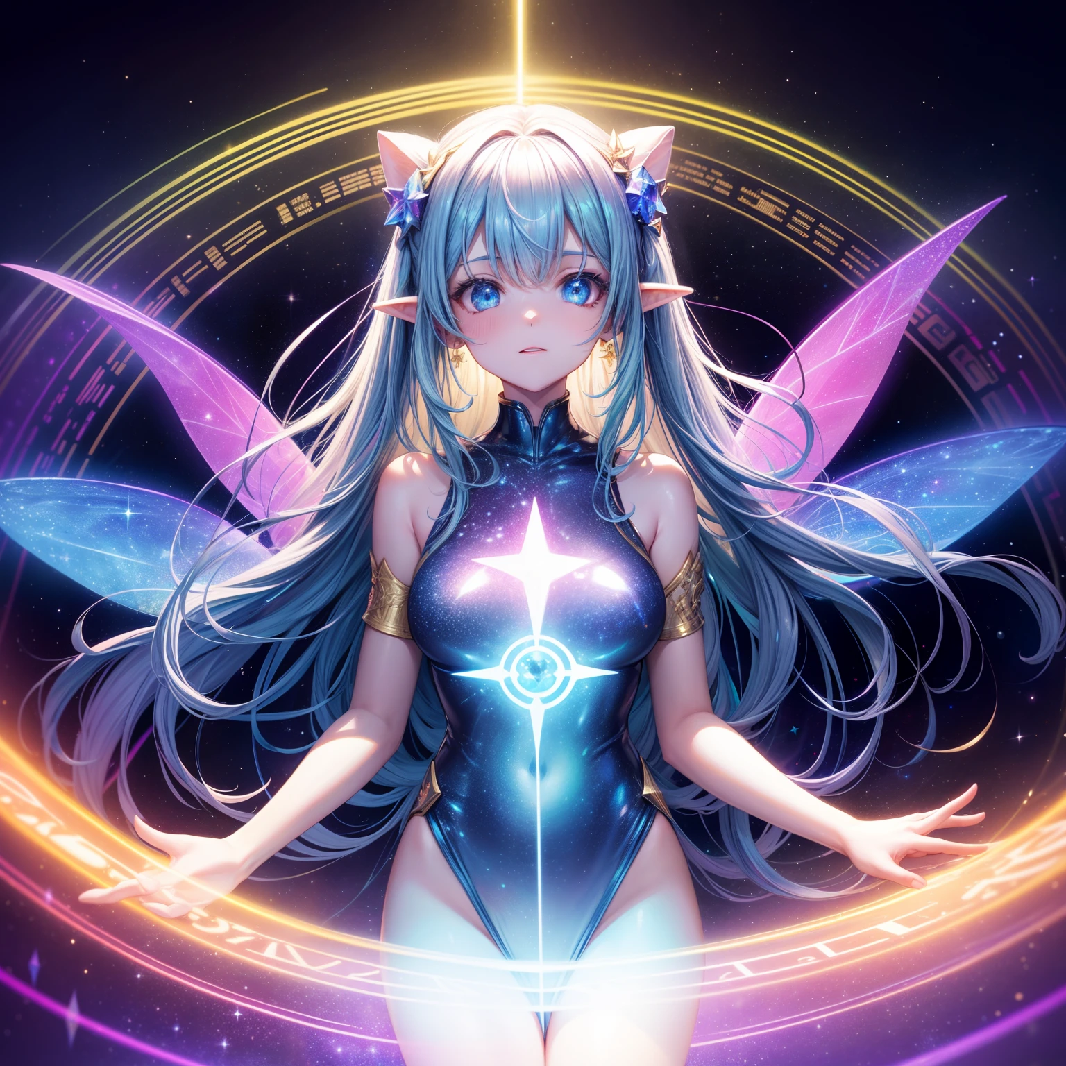 raw photo:1.2, masterpiece:1.2, highres, highest quality, beautiful detailed, ultra-realistic, photorealistic:1.37, humanoid hologram girl(transparent body:1.8) on the  floor, perspective light particle trail:1.8, a trail of laser light creating a hologram from above