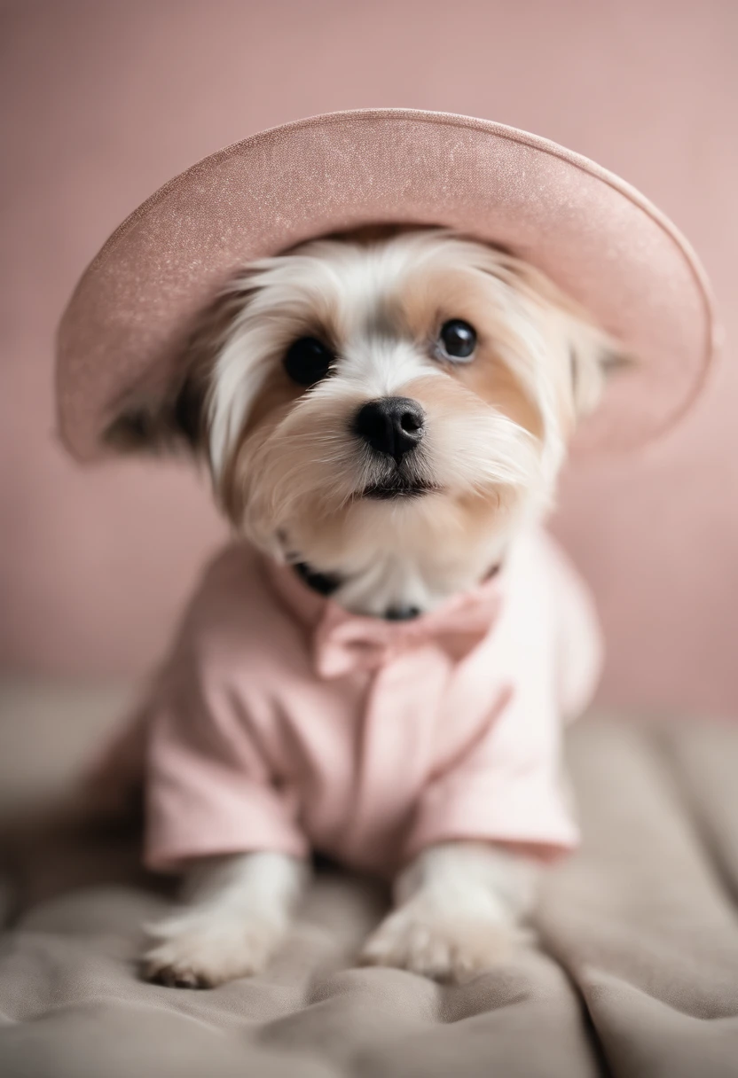 Araffe dog wearing a pink hat and pink shirt - SeaArt AI