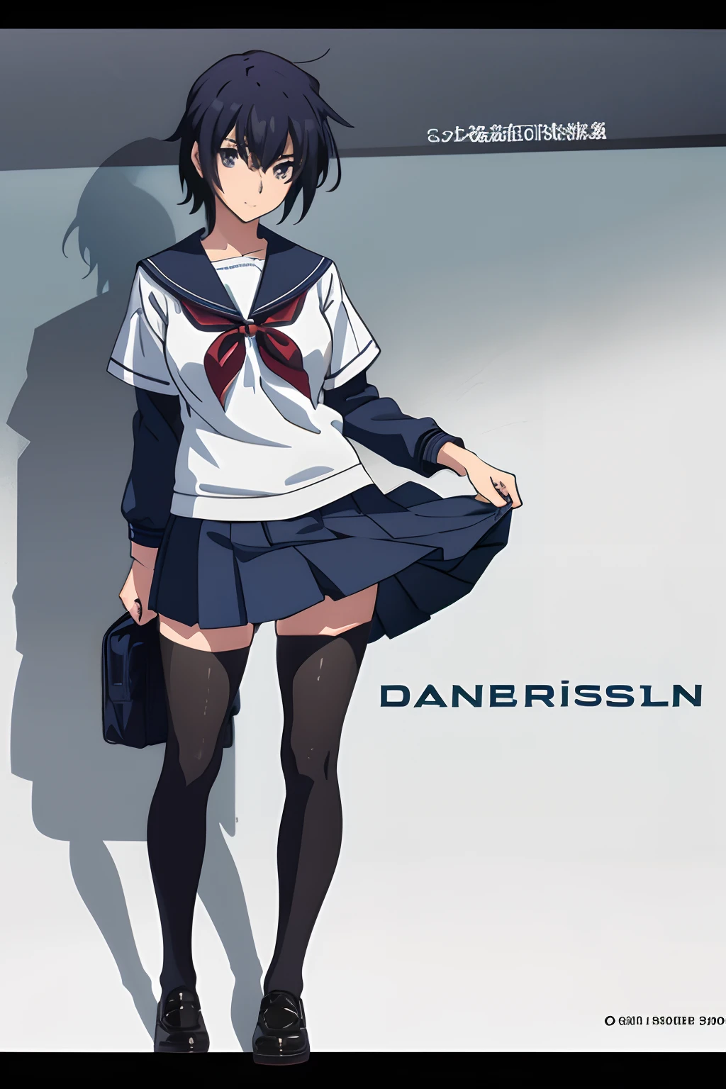 1girl in, nanami, darkblue hair, Short hair, Gray eyes, Cool Face, Tsurime, School uniform, POV,