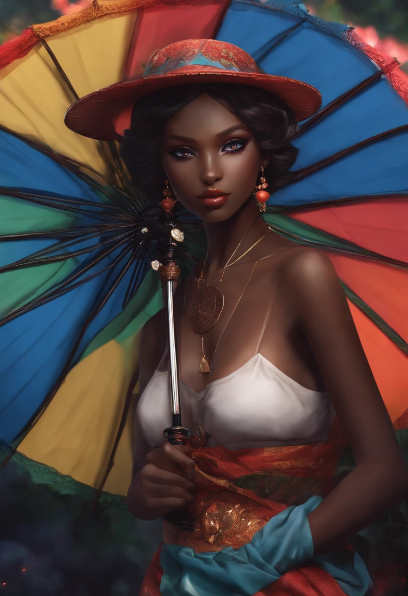 Anime dark-skinned geireen eyes and umbrella, Fan