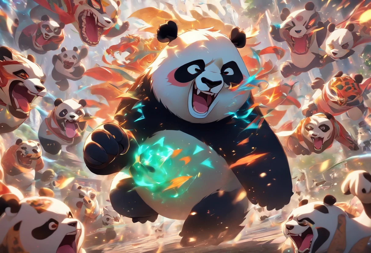 3Whole body panda fights dragon,Has big eyes,Blushlush,lazy,greet, 。.。.。.3D, 4K