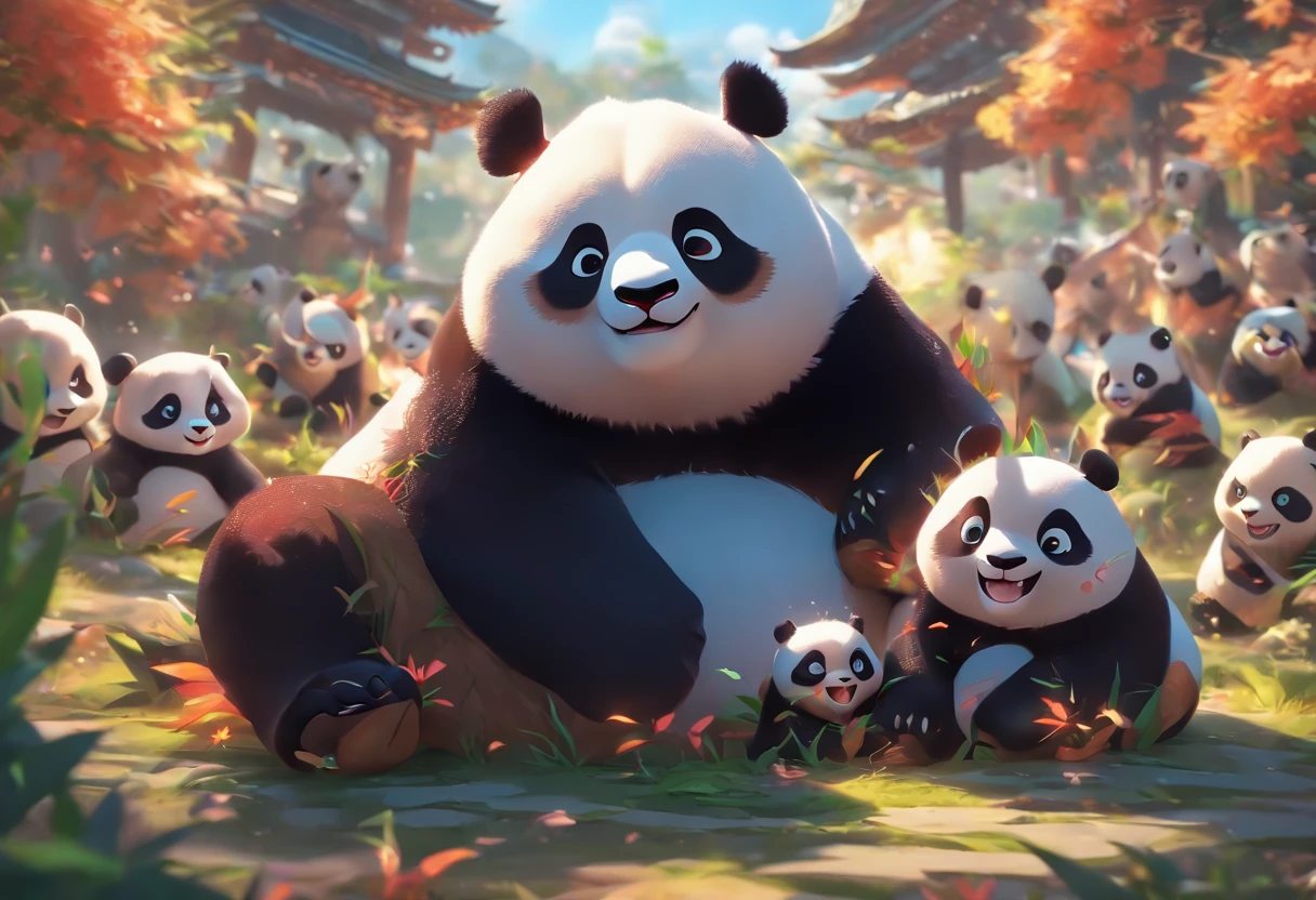 ３Full-body pandas make friends with dragons，Has big eyes，Blushlush，lazy，greet, 。.。.。.3D, 4K