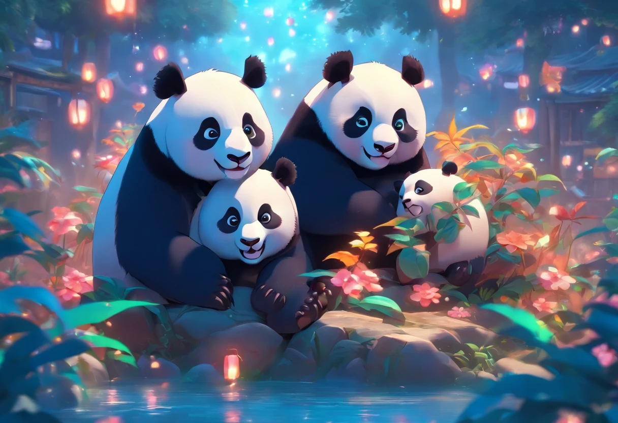 ３Full-body pandas make friends with dragons，Has big eyes，Blushlush，lazy，greet, 。.。.。.3D, 4K