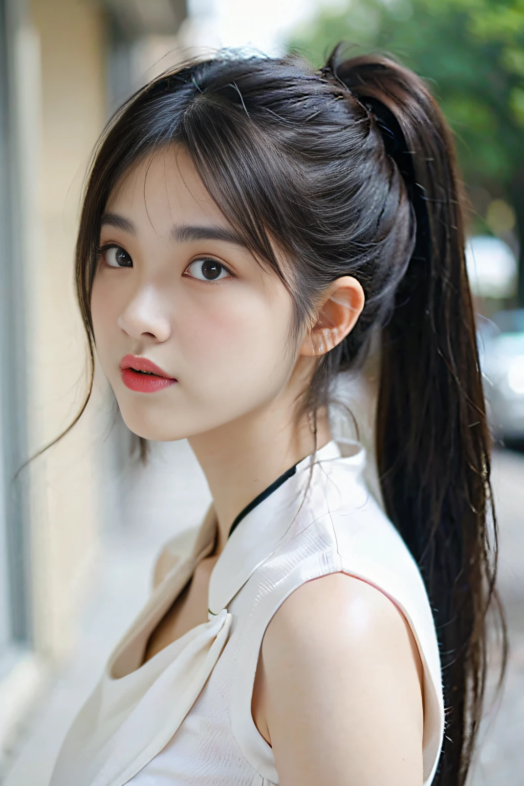 high resolution,
1 beautiful young woman,
(soft saturation:1.3), (fair skin:1.2),
wearing a white clothes,
85mm lens,f/8.0,
background,
gyaru,
brown hair,
medium breasts,
BREAK
(china street:1.3),
1girl, 18 years old, (china dress:1.5), side-tie peek, (china dress:1.5),
double bun and long twin tails, black hair