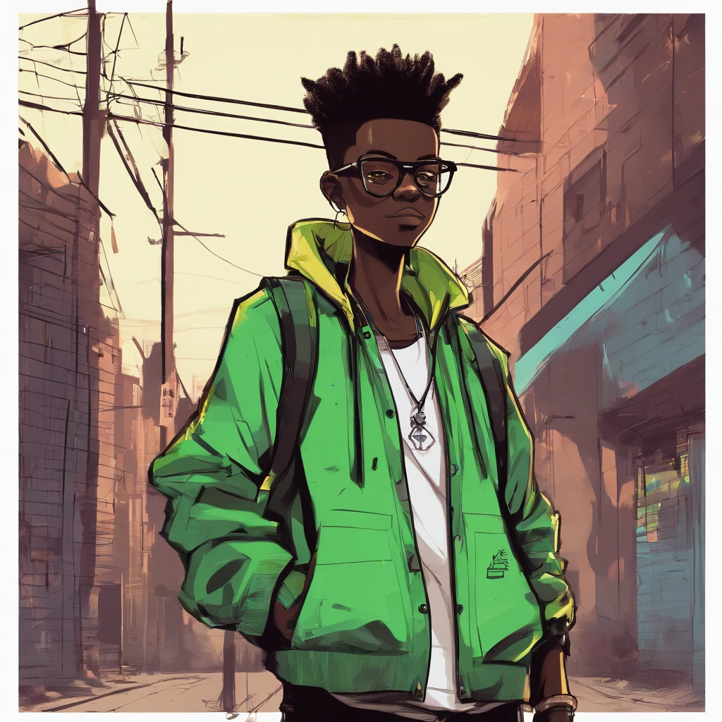 A close up of a person wearing a green jacket and glasses - SeaArt AI
