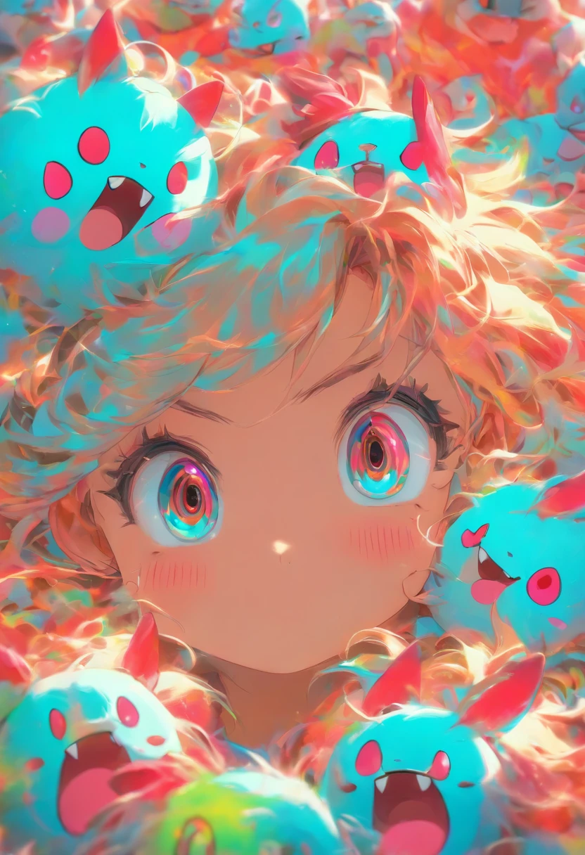 hair bobbles, wince, longeyelashes, solid circle eyes, fake animal ears, light smile, ear blush, fang, Surrealism, drop shadow, anaglyph, stereogram, tachi-e, pov, atmospheric perspective, 8k, super detail, ccurate, best quality