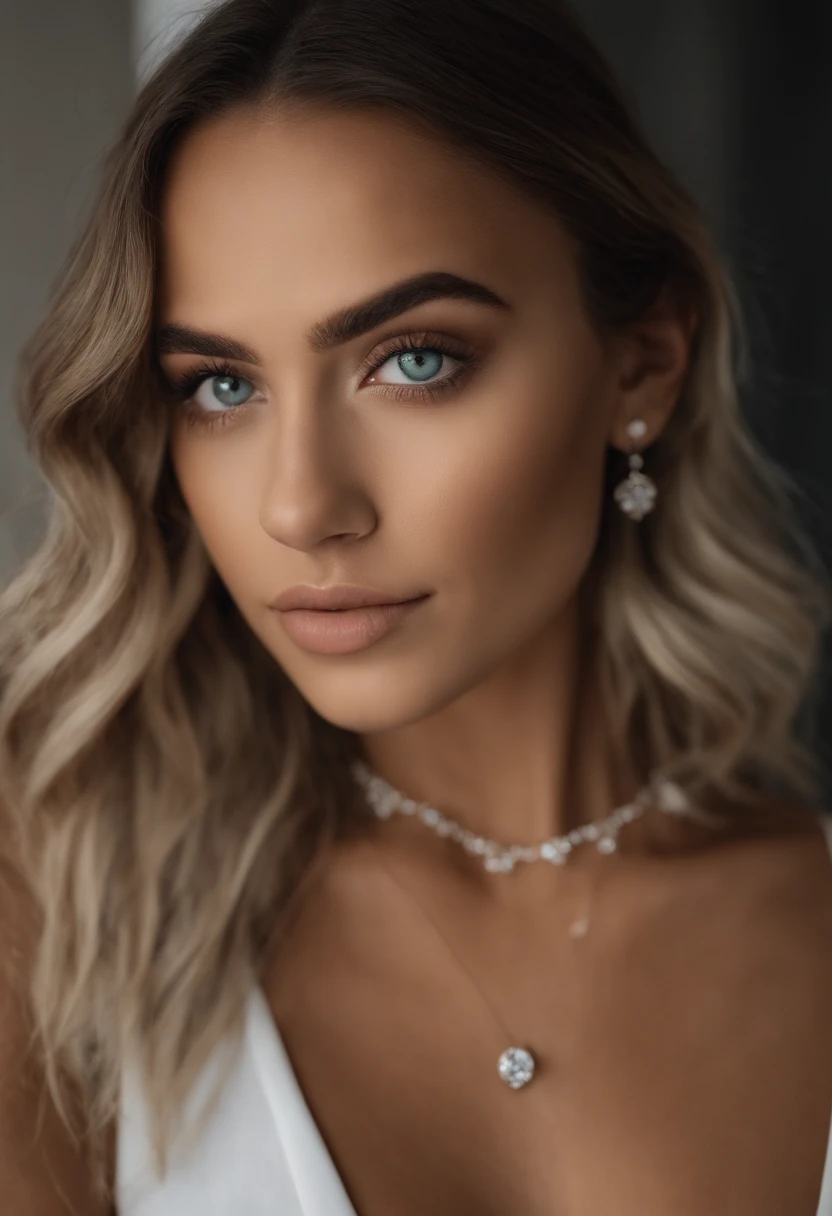 mulher arafed com uma regata branca e um colar, com olhos azuis, Retrato Sophie Mudd, cabelos loiros e olhos grandes, selfie de uma jovem mulher, Olhos do quarto, Violeta Myers, sem maquiagem, maquiagem natural, Looking directly at the camera, Rosto com ArtGram, maquiagem sutil, Impressionante tiro de corpo inteiro, piercing olhos verdes vestido vermelho