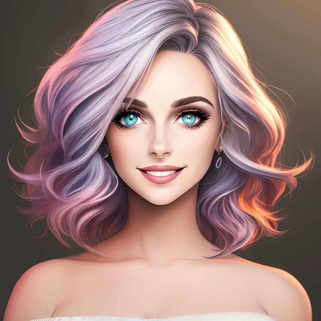 Uma mulher, lindo sorriso, quadro, cabelos coloridos, estilo animado, highes definition, 8k