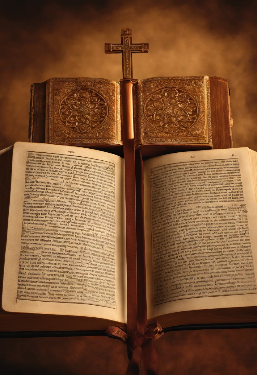 "Por favor, create a high-definition image of the Holy Bible that captures the reverence and spiritual significance of this holy book. The image should convey the historical and religious importance of the Bible, apresentando-a de forma digna e respeitosa. Use soft lighting to highlight cover and page details, enfatizando sua textura e envelhecimento, if applicable. Position the Bible in an environment that evokes a sacred environment, como uma prateleira de madeira em uma biblioteca antiga ou um altar iluminado. As cores devem ser sutis e a tipografia, Apresente-se, deve ser elegante e discreta. The image should inspire a sense of reverence and spiritual connection to the words and teachings contained in the Holy Bible."