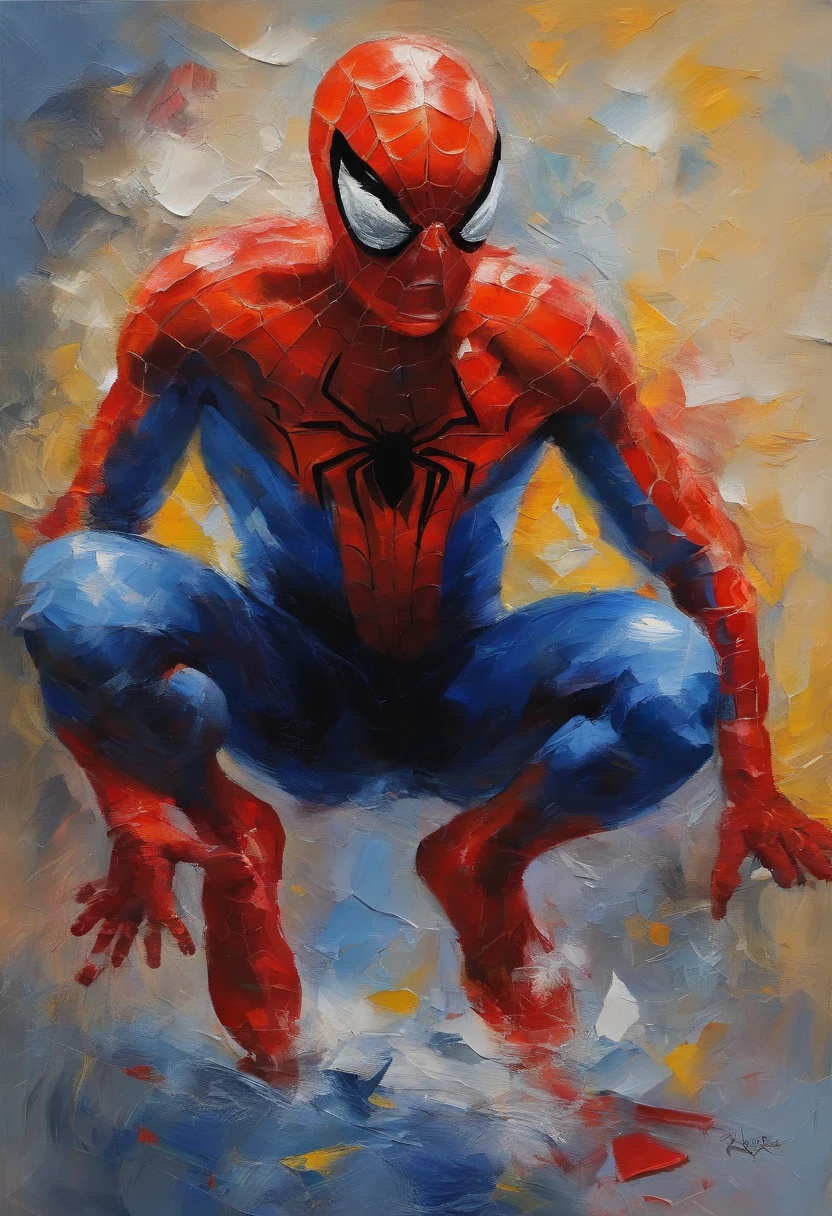 Homem aranha,realista,hiper realismo, Athletic muscle,com o trage vermelho e azul saturado com textura. E uma jaqueta por cima do traje. Sex