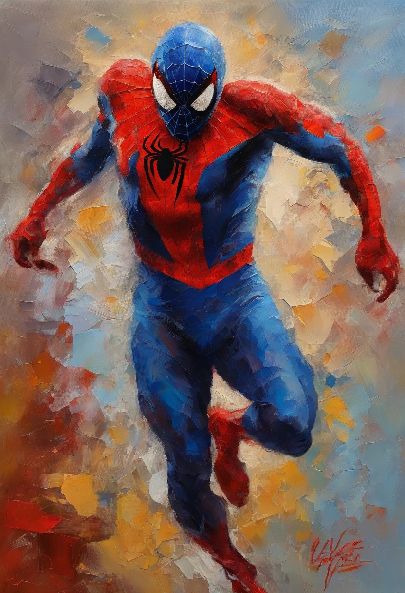 Homem aranha,realista,hiper realismo, Athletic muscle,com o trage vermelho e azul saturado com textura. E uma jaqueta por cima do traje. Sex