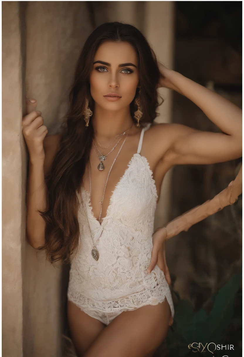 Woman Full body Arab with a white tank top and necklace, Chica sexy con ojos azules, arabic, Retrato Sophie Mudd, brown hair and large eyes, selfie de una mujer joven, Camera eyes, Violeta Myers, sin maquillaje, Maquillaje natural, staring directly into camera, cara con artgram, maquillaje sutil, Gran foto de cuerpo entero, penetrantes ojos azules,Completely naked show him Mexican have suit. from mexico Guadalajara Enjoy a trip to Tequila Tequila Day Trip