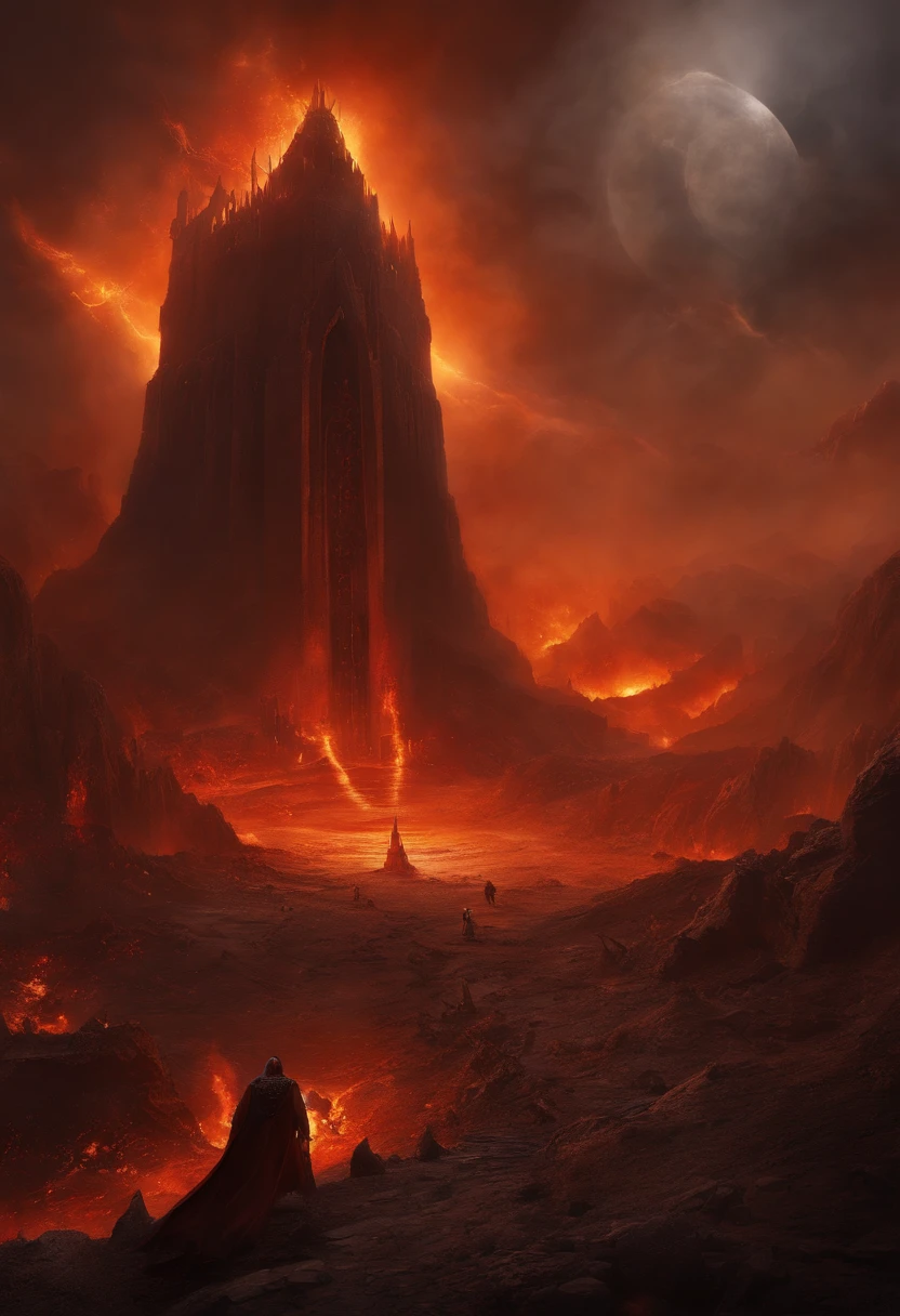 24k,ultra - detailed， Hellscape, The bottom of hell, the final battle in hell, apocalyptic landscape!!!!!, mustafar, Hellish ruins, ! apocalyptic landscape!!, Awesome D & D The Art of the Dark Sun, portal to hell, portal to hell, World of Warcraft art, rescue from the underworld!!!!!!