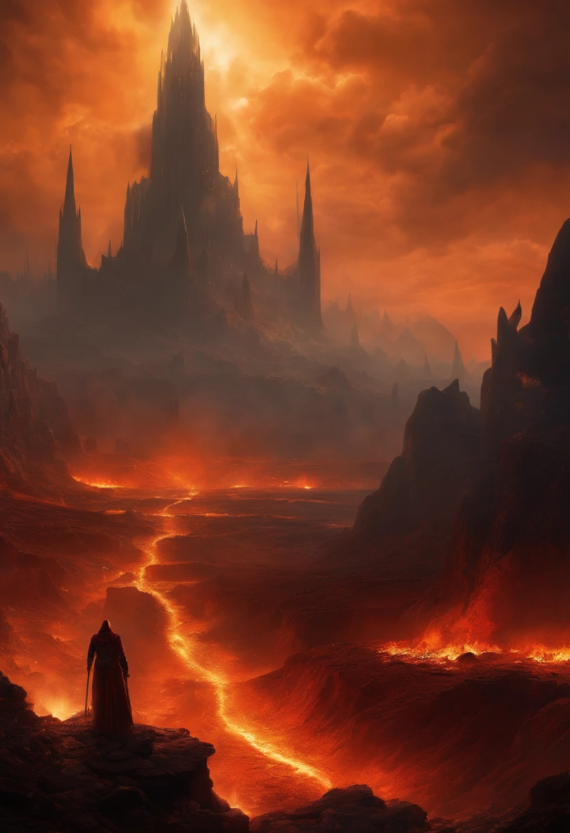 24k,ultra - detailed, Hellscape, The bottom of hell, the final battle in hell, apocalyptic landscape!!!!!, mustafar, Hellish ruins, ! apocalyptic landscape!!, Awesome D & D The Art of the Dark Sun, portal to hell, portal to hell, World of Warcraft art, rescue from the underworld!!!!!!
