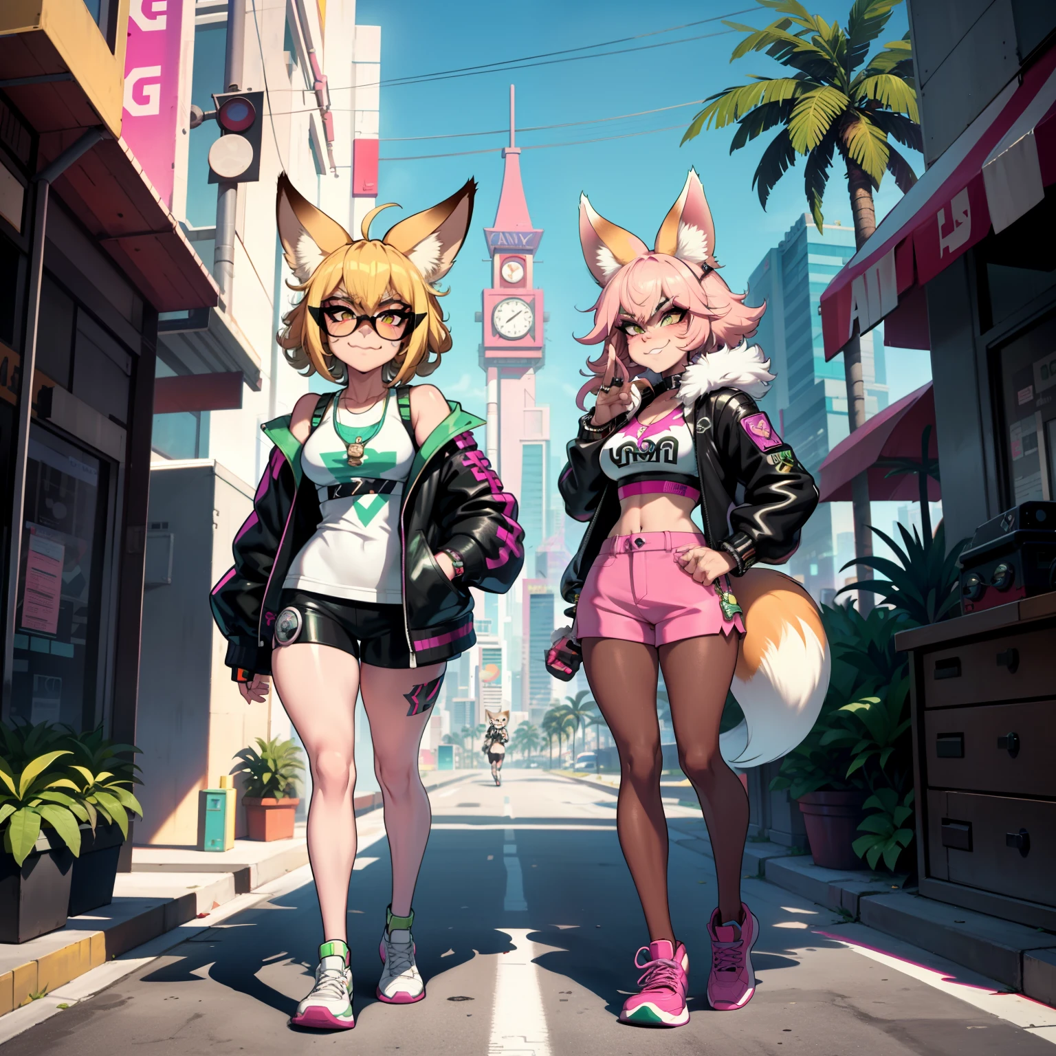 Johnny, Combo Player. cyberpunk femboy In cargos, or booty shorts, sneakers, and a oversized varsity jacket! Blur shaggy hair, fennec fox,neon pink, palm trees, furry, cute, smug facial expression, disney zootopia, zootopia, concept art, aviator sunglasses, smug expression, synthwave style, artstation, detailed, award winning, dramatic lighting, miami vice, oil on canvas, vibes, GTA criminal, “Just wait till I get my Krark-Clan Ironworks, Genesis Chamber, and Grinding Station. Oh yeah, and a second Myr Retriever.”