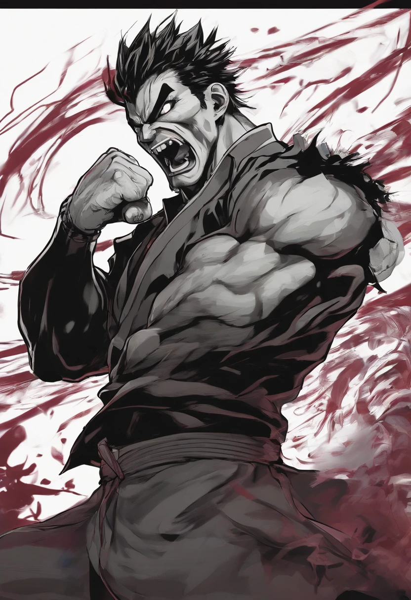 homem golpeando uma mesa, cabelos brancos, barba branca, olhos vermelhos, expression screaming furiously, roupa de couto, gotic, gothic style, detalhado
